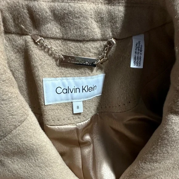 Calvin Klein Wool Polyester Cashmere Blend Tan Camel Coat Jacket - Picture 9 of 16
